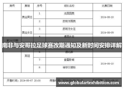南非与安哥拉足球赛改期通知及新时间安排详解